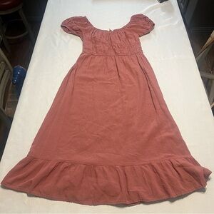 Pink Ruffled Tiered Maxi Sundress with Puff Sleeves